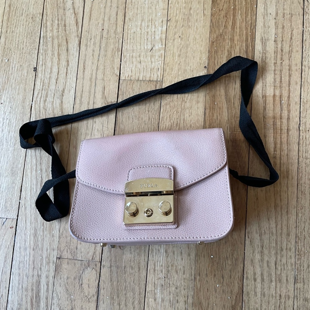 Furla Light Pink Textured Leather Crossbody with Gold Hardware